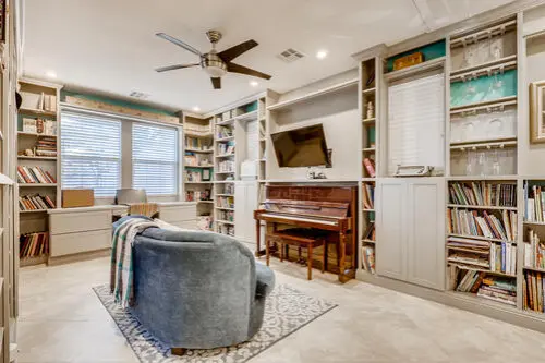 custom library bookshelf and built in cabinetry