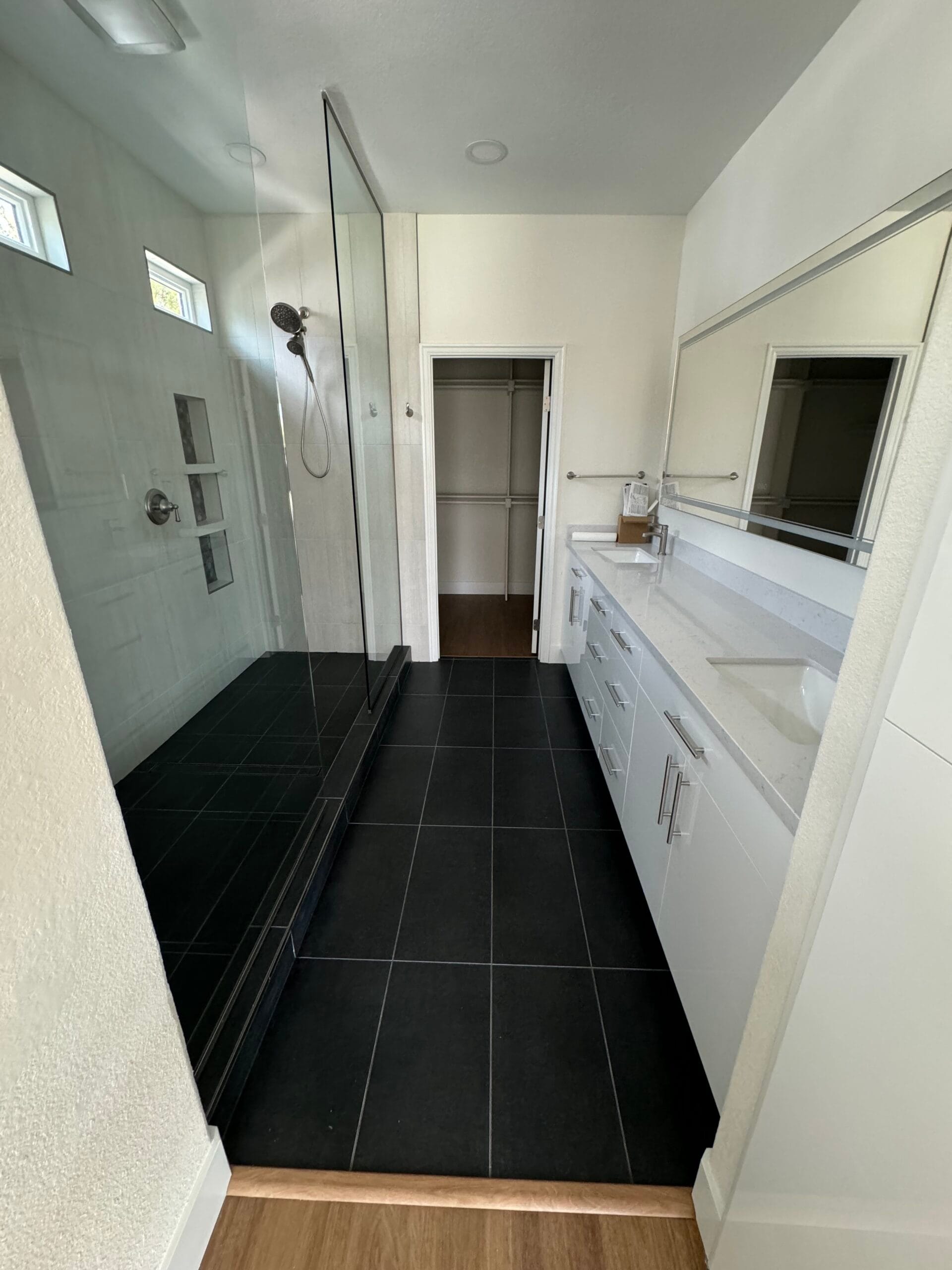 Bathroom remodel tile flooring installation custom shower
